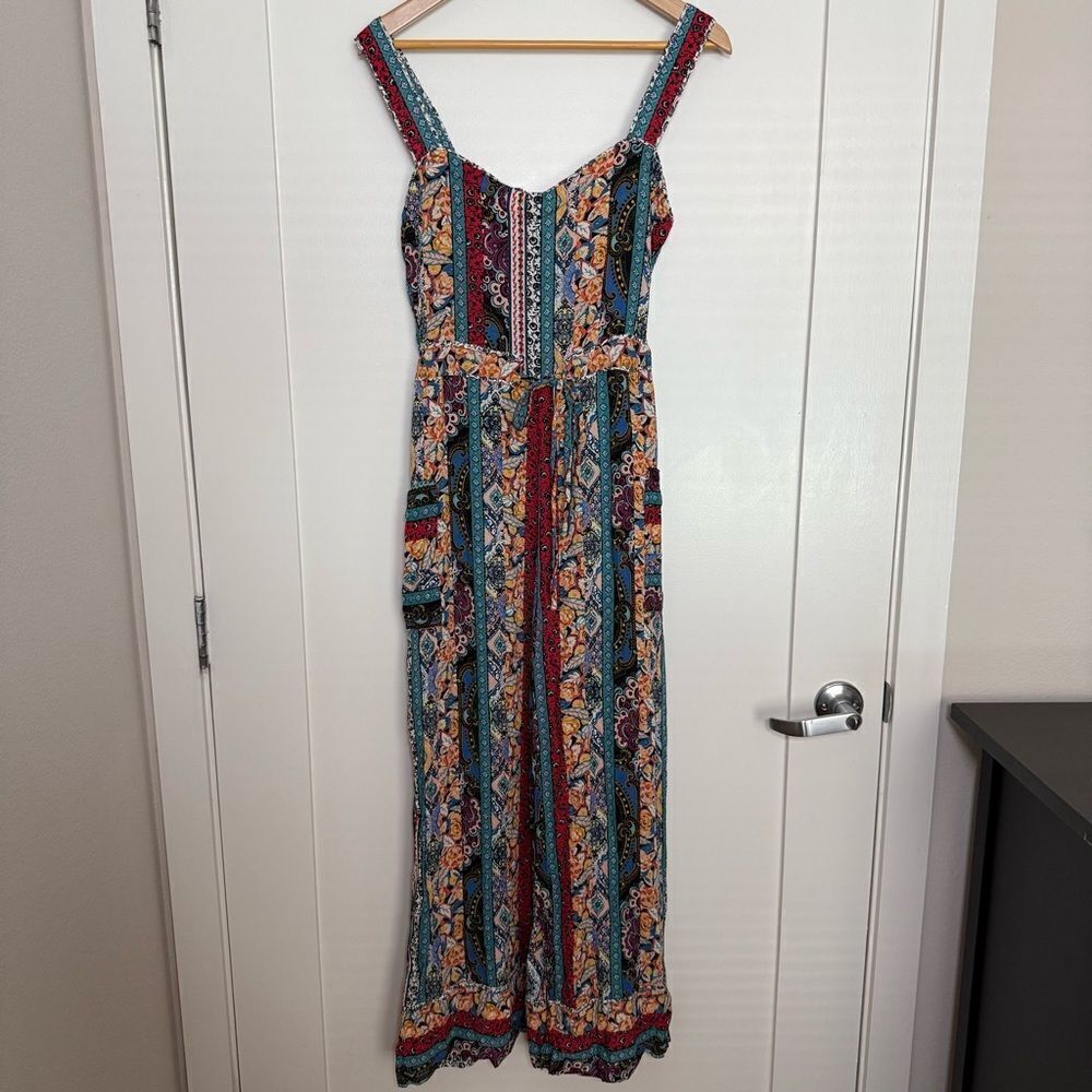 Anthropologie Calais Jumpsuit Romper Sz S Sleeveless Wide Leg Colorful Boho Fest